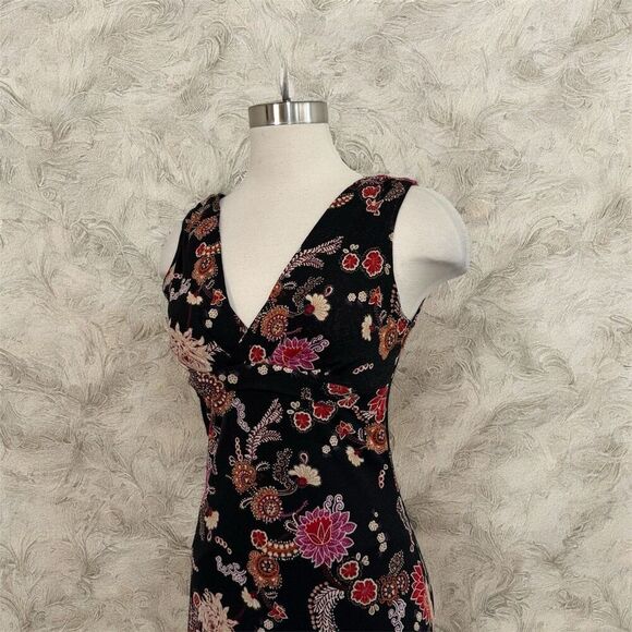 Vintage Ruby Rox Black Paisley Floral Midi Dress Wrap Lettuce Medium M - Picture 2 of 9